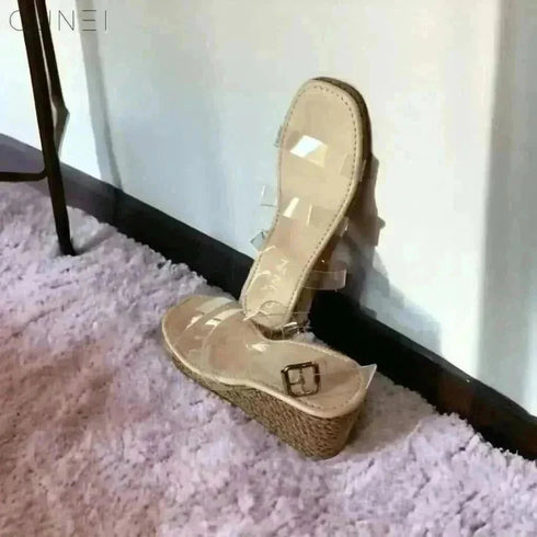 Womens Clear Strap Jute Wrap Wedges